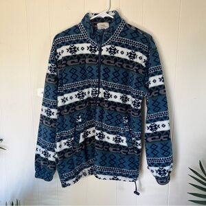 Blue and White Patterned Fleece Jacket